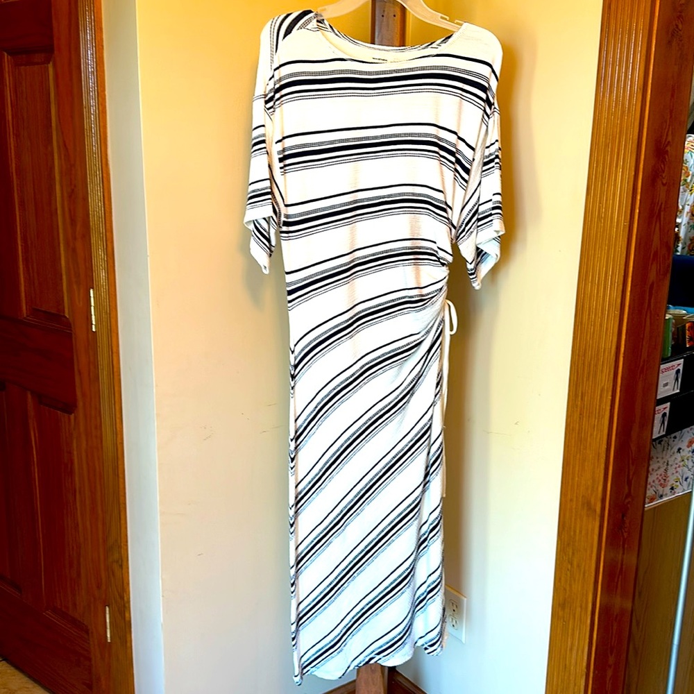 Max Studio White Navy Stripe Maxi Dress XL